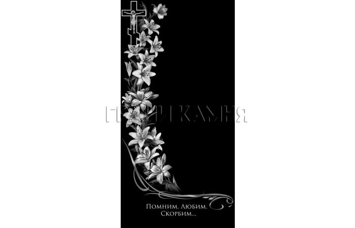 Вертикальный гранитный памятник с лилиями и крестом №173
