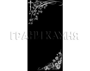 Вертикальный гранитный памятник с березой и крестом №175