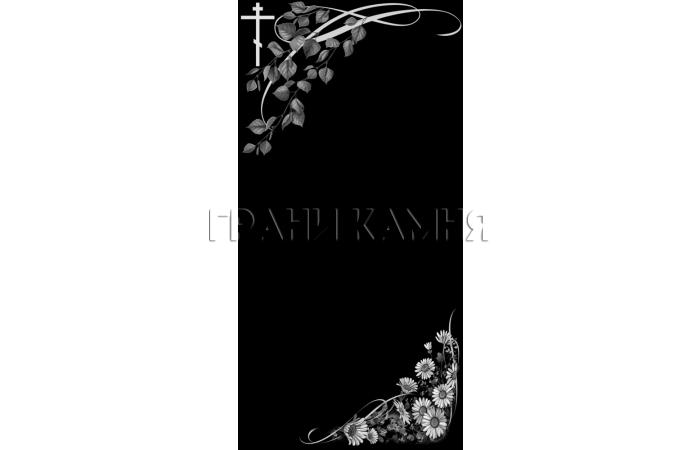 Вертикальный гранитный памятник с березой и крестом №175