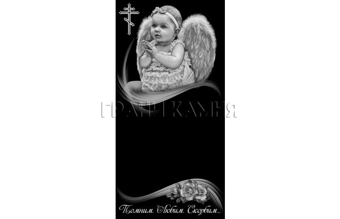 Вертикальный гранитный детский памятник на могилу с ангелом №190