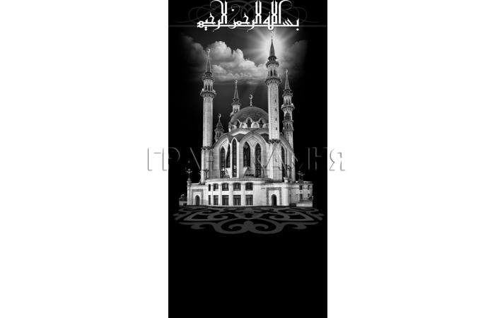 Вертикальный гранитный памятник с мечетью и полумесяцем №205