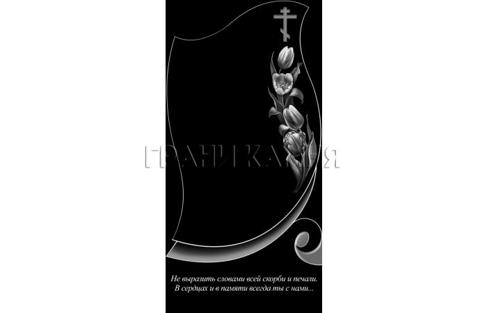 Вертикальный гранитный памятник с тюльпанами и крестом №209