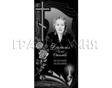 Вертикальный гранитный памятник с крестом и розами №210