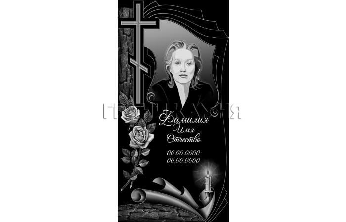 Вертикальный гранитный памятник с крестом и розами №210