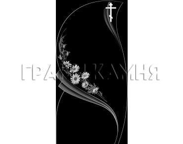 Вертикальный гранитный памятник с ромашками и крестом №213