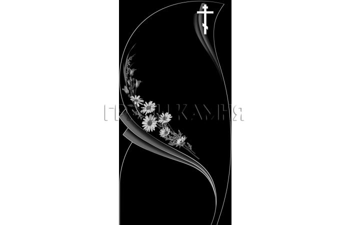 Вертикальный гранитный памятник с ромашками и крестом №213