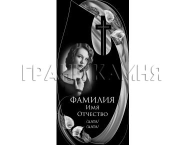 Вертикальный гранитный памятник с каллами и крестом №217