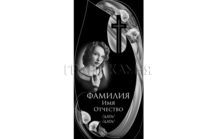 Вертикальный гранитный памятник с каллами и крестом №217