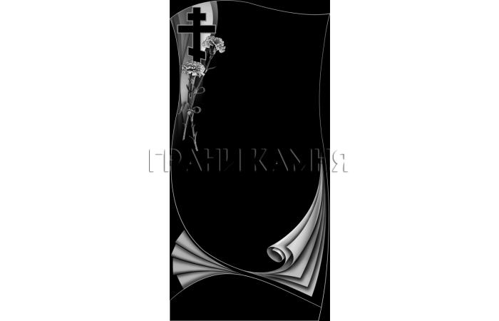 Вертикальный гранитный памятник с гвоздиками и крестом №219