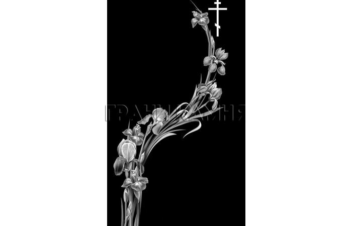 Вертикальный гранитный памятник на могилу с ирисами №239