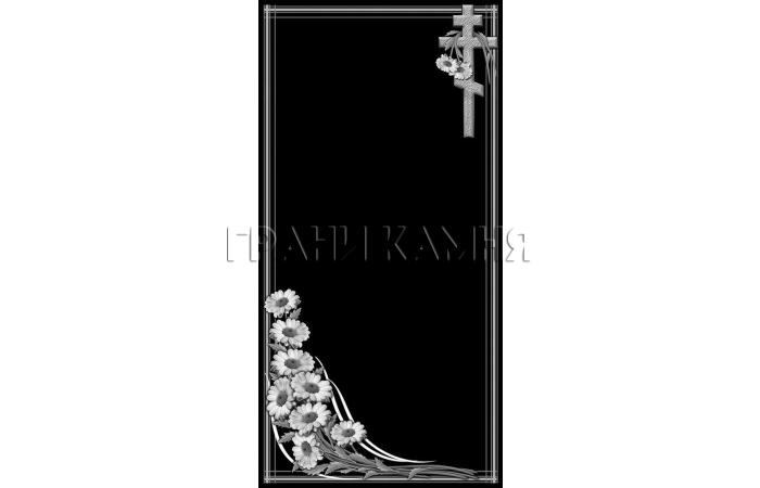 Вертикальный гранитный памятник с крестом и ромашками №244