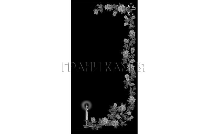 Вертикальный гранитный памятник с розами и свечой №251