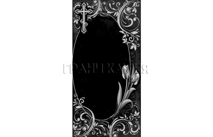 Вертикальный гранитный памятник с тюльпанами и крестом №256