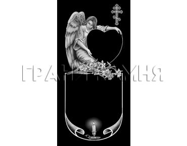 Вертикальный гранитный памятник с ангелом и цветами №301