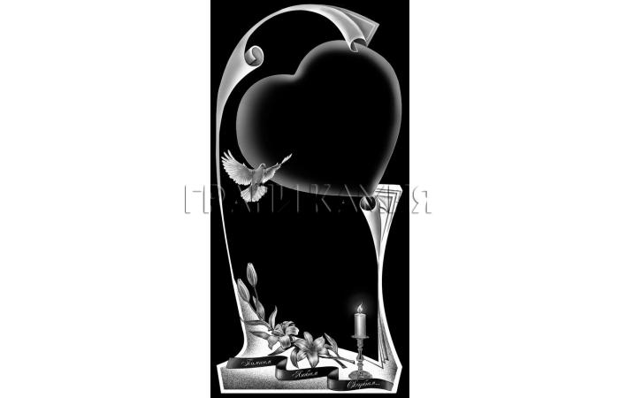 Вертикальный гранитный памятник с сердцем и голубем №310