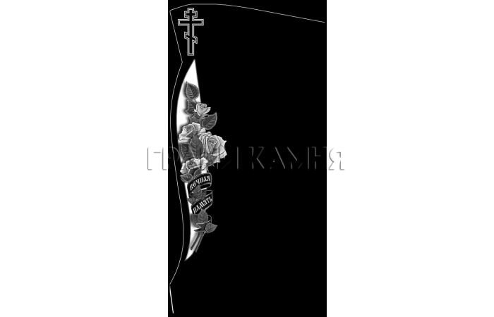 Вертикальный гранитный памятник с крестом и розами №312