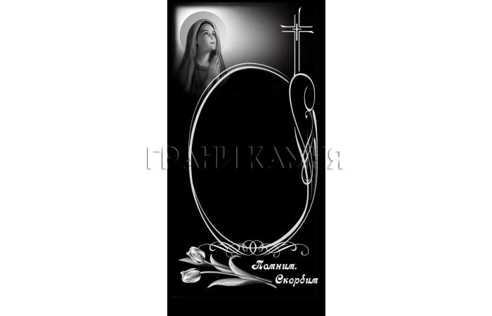 Вертикальный гранитный памятник с крестом и тюльпанами №319