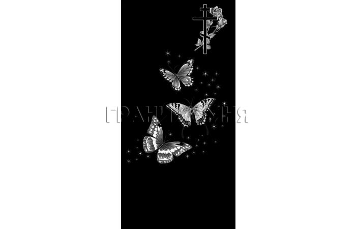 Вертикальный гранитный памятник с крестом и розами №323