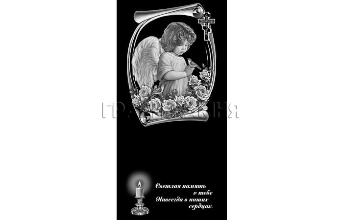 Вертикальный гранитный памятник с ангелом и розами №332