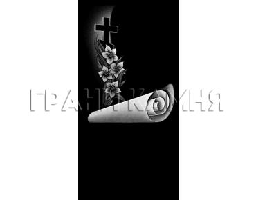 Вертикальный гранитный памятник с крестом и лилиями №335