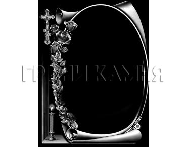 Вертикальный гранитный памятник с крестом и розами №336