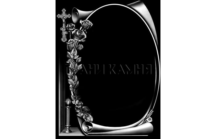 Вертикальный гранитный памятник с крестом и розами №336