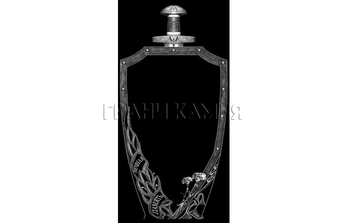 Вертикальный гранитный памятник на могилу щит и меч №338