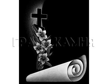 Вертикальный гранитный памятник с крестом и лилиями №342