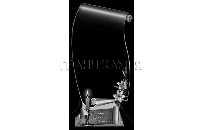 Вертикальный гранитный памятник с лилиями и свечой №344