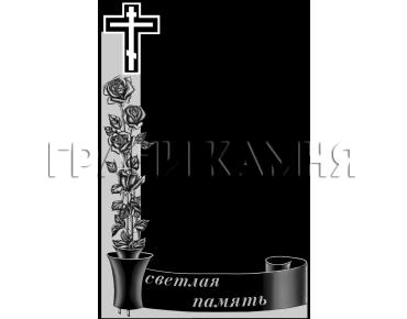 Вертикальный гранитный памятник с крестом и розами №349