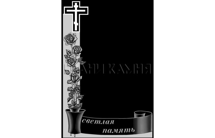 Вертикальный гранитный памятник с крестом и розами №349