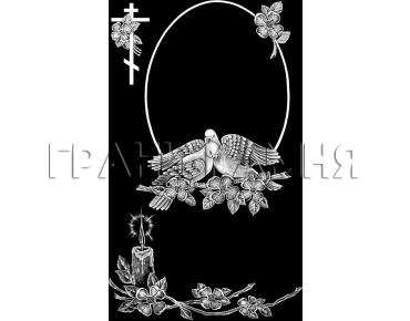 Вертикальный гранитный памятник с крестом и голубями №354