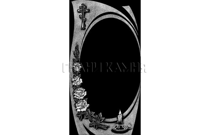 Вертикальный гранитный памятник с крестом и розами №355