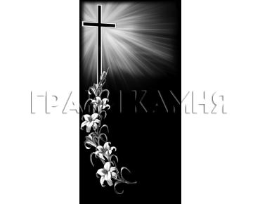 Вертикальный гранитный памятник с крестом и лилиями №359