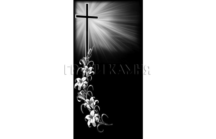 Вертикальный гранитный памятник с крестом и лилиями №359