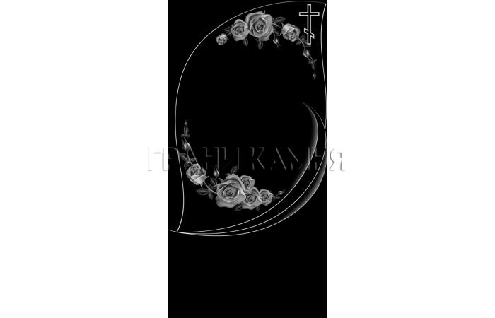 Вертикальный гранитный памятник с розами и крестом №369