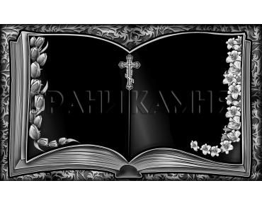 Горизонтальный гранитный памятник с крестом, лилиями и тюльпанами №22