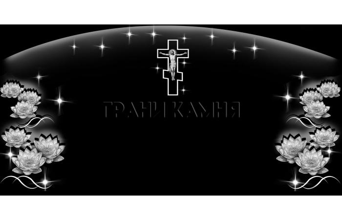 Горизонтальный гранитный памятник с крестом и лотосом №24