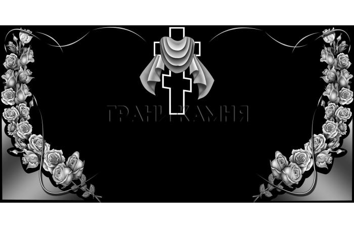 Горизонтальный гранитный памятник с крестом и розами №38