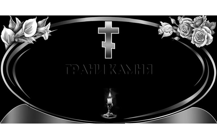 Горизонтальный гранитный памятник с крестом, каллами и розами №40