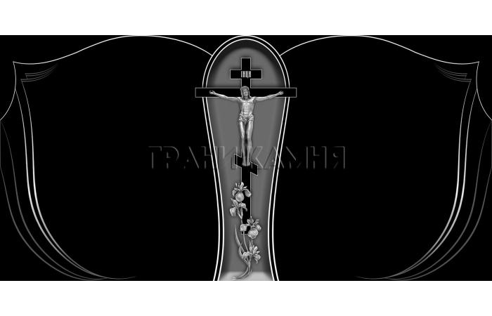 Горизонтальный гранитный памятник на могилу с крестом и ирисами №75