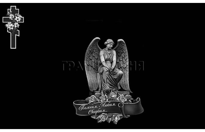 Горизонтальный гранитный памятник с ангелом и крестом №103