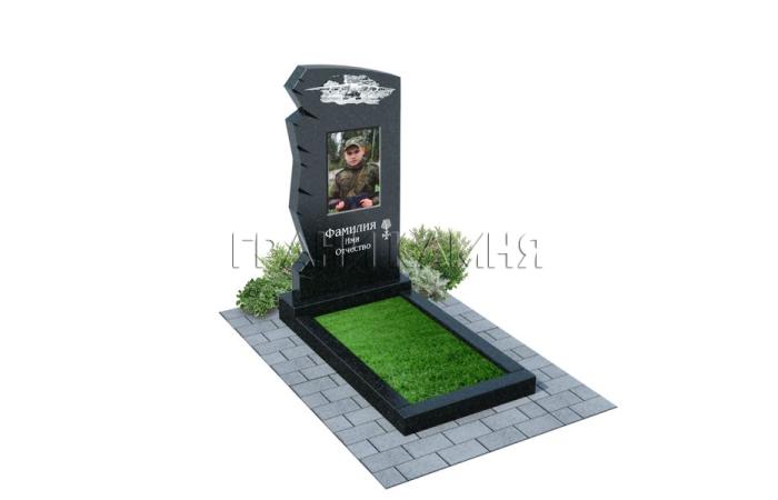 Вертикальный гранитный памятник военнослужащему резной ПДВ №10