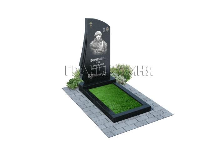 Вертикальный гранитный памятник военнослужащему резной ПДВ №11