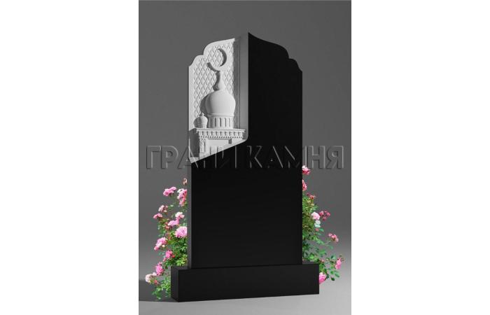 Вертикальный гранитный памятник резной с мечетью № 35/10