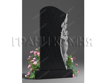 Вертикальный гранитный памятник резной с цветами № 108/10