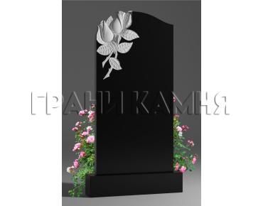 Вертикальный гранитный памятник резной с цветами № 112/10