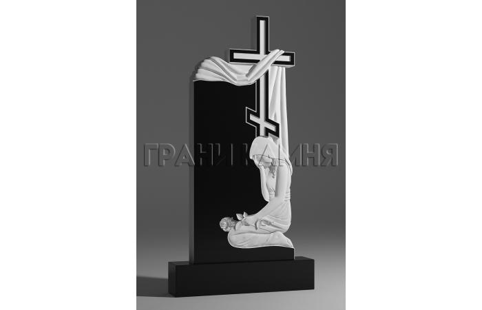 Вертикальный гранитный памятник резной со скорбящей женщиной № 116/10