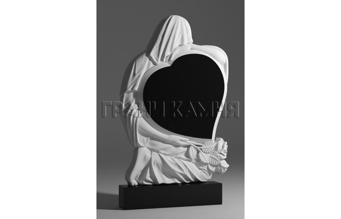 Вертикальный гранитный памятник резной со скорбящей женщиной № 120/10