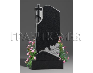 Вертикальный гранитный памятник резной с крестом и цветами № 183/10